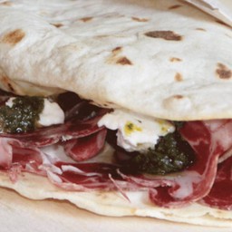 Speck and stracciatella cheese with  dough sandwich