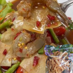 [อร่อยซ่ากับโค้ก] ตำหลวงพระบางกุ้งสดแคปหมู +  โค้ก ออริจินัล (ขวด)