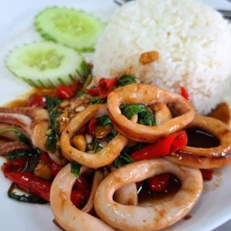 ข้าวราดกระเพราปลาหมึก