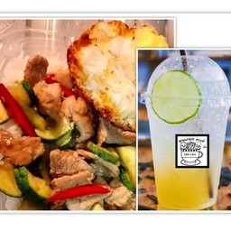 เซ็ตข้าวแตงกวาผัดหมู+เครื่องดื่ม 1แก้ว