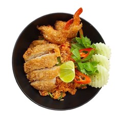 ข้าวผัดต้มยำมันกุ้งทะเลทอด