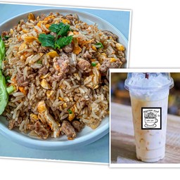 เซ็ตข้าวผัดหมูชิ้น+เครื่องดื่มเย็น1แก้ว