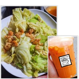 เซ็ตข้าวกะหล่ำผัดน้ำปลา+เครื่องดื่ม 1แก้ว