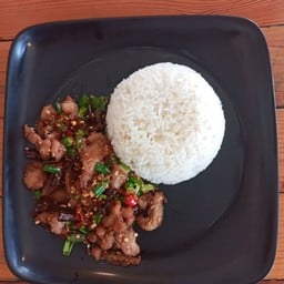 ข้าวราดหมูสับ-หมูชิ้น คั่วพริกเกลือ