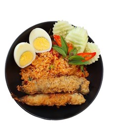 ข้าวผัดพริกเผามันกุ้งหน้าปลาไข่