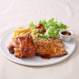 สเต๊กหมูและไก่จิ้มแจ่ว