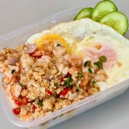 ข้าวกุ้งสับคั่วพริกเกลือ ไข่ดาวคู่