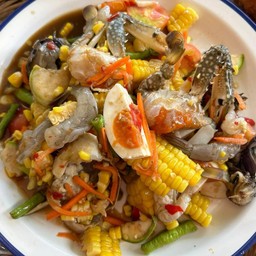 ตำข้าวโพดปูม้า+กุ้งสด+ไข่เค็ม