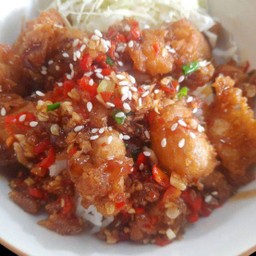 ข้าวไก่ป๊อปคั่วพริกเกลือ