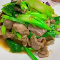 คะน้าหมูชิ้นน้ำมันหอยราดข้าว