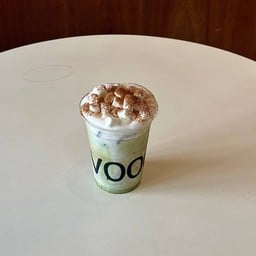 Cinnamon matcha with mashmellow topping milk foam