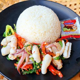 ข้าวกะเพราปลาหมึก