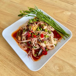 (1) ยำข้าวปุ้น ปลาทู+หมูยอ