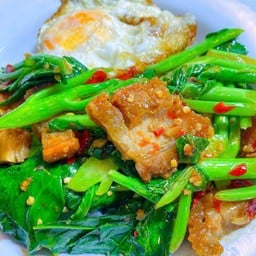 ข้าวราดผัดคะน้าหมูกรอบ