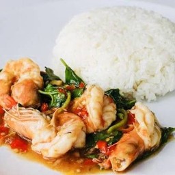 กะเพรากุ้งราดข้าว