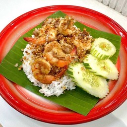 [เจมส์กระเพราถาด] ข้าวกุ้งกระเทียม