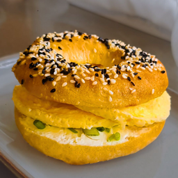 Scrambled Egg Scallion Cream Cheese Bagel