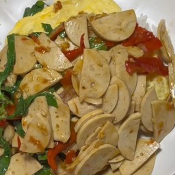 ข้าวราดกระเพราหมูยอ+ไข่ข้น (ไข่2ฟอง)