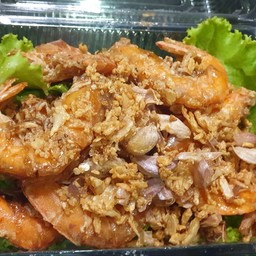 กุ้งกระเทียมราดข้าว