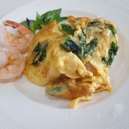 ข้าวไข่เจียวสมุนไพร กุ้ง ไซส์ L ( 2 ตัว )   ปลอดสารพิษ ( ผักปลูกเอง )  ไม่ใส่ผักได้