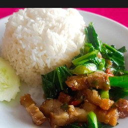 ข้าวคะน้าหมูกรอบ