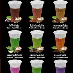 เมนูครีมชีสโกโก้ ชาไทย ชาเขียว นมชมภู เผือก แคลนตาลูป โอวัลติน กาแฟ นมสด ระบุน้ำมานะค่ะ