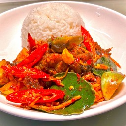 ผัดเผ็ดปลาดุก ราดข้าว