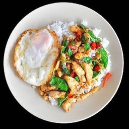 ( แถมฟรีท็อปปิ้ง ) กระเพราไก่ราดข้าว
