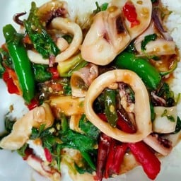 ข้าวราดกะเพราปลาหมึก