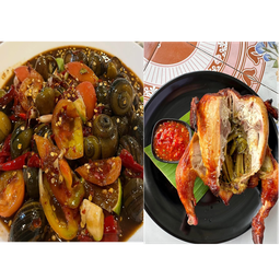 ( ไก่อบโอ่ง 1 ตัว ) +  ตำหอยนา