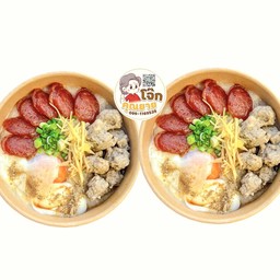 😍ชุดแฝด โจ๊ก ( ไข่+หมู + กุนเชียง  ) 2 ถ้วย-ช้อนพร้อมทาน