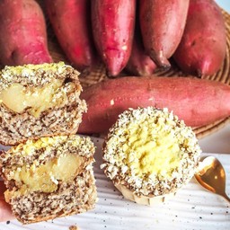 เค้กข้าวโอ๊ต มันหวานเบนิฮารุกะ ( นุ่มหนึบ ยิ่งแช่เย็นยิ่งอร่อย )