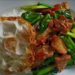 คะน้าหมูกรอบราดข้าว