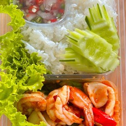 ข้าวทะเลผัดพริกแกงถั่วฝักยาว(ร้านได้จากไลน์แมน60฿)