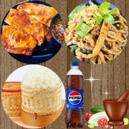 ซุปหน่อไม้+ไก่ย่าง+ข้าวเหนียว+เป๊ปซี่