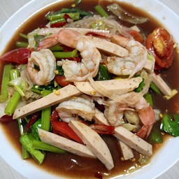 ตำเส้นเล็กหมูยอกุ้งสุก