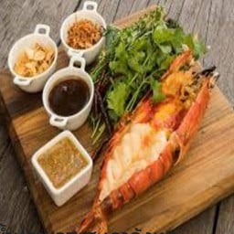 กุ้งก้ามกรามเผา + สะเดา น้ำปลาหวานที่เล็ก