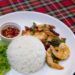 กะเพรากุ้งราดข้าว