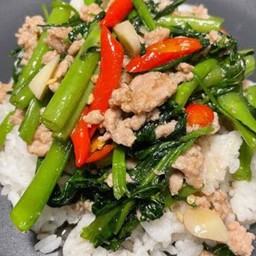 ข้าว + ผัดผักบุ้งหมูสับ