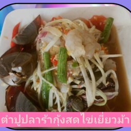 ตำปูปลาร้ากุ้งสดไข่เยี่ยวม้า (กุ้ง4ตัว)