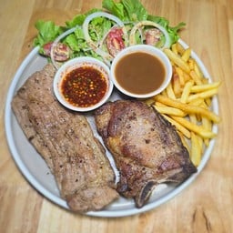 เนื้อจิ้มแจ่ว+พอร์คช็อปหมู