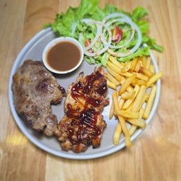 สเต็กหมูซันเดย์+ไก่BBQ