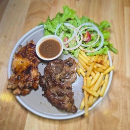 ไก่สไปซี่+สเต็กหมู