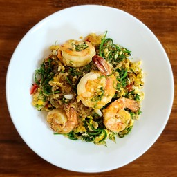 วุ้นเส้นผัดชะอมกุ้ง (กับข้าว)