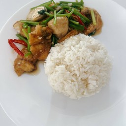 ข้าวราดปลากะพงผัดขึ้นฉ่าย