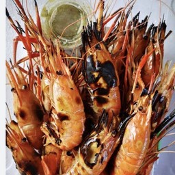 กุ้งเป็น ครึ่ง  กก. (กุ้งเป็นสดๆๆเผา พริอมน้ำจิ้มซีฟํดรสเด็ด)