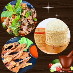 ลาบเป็ด+ปากเป็ดทอด+ข้าวเหนียว