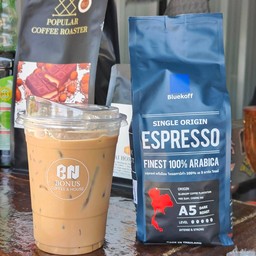 ลาเต้ เมล็ดกาแฟ ใช้ ดอยช้าง คั่วเข้ม คัดเกรดพิเศษ A5 Bluekoff Arabica 100% Washed Process เข้มดุดันไม่เกรงใจใคร