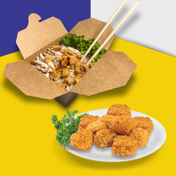 หมี่ไก่ฉีก + ไก่ป็อปสไปซี่