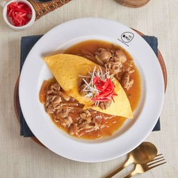 ข้าวห่อไข่ราดซอสสุกี้ยากี้หมูสไตล์ญี่ปุ่น